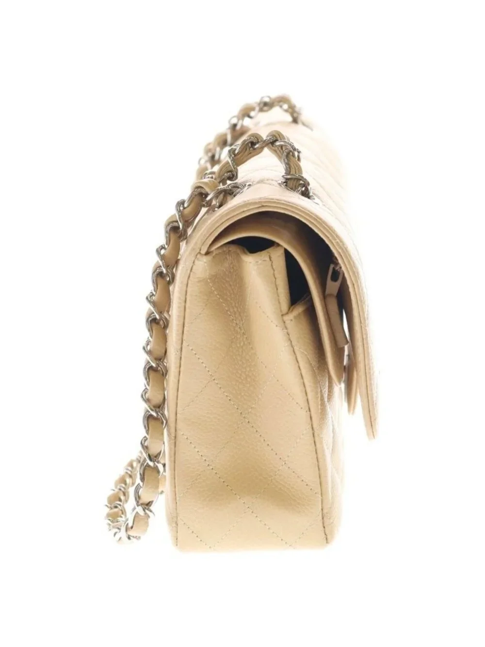 Chanel Quilted 25 Double Flap Chain Caviar Leather Silver Shoulder Bag Plate